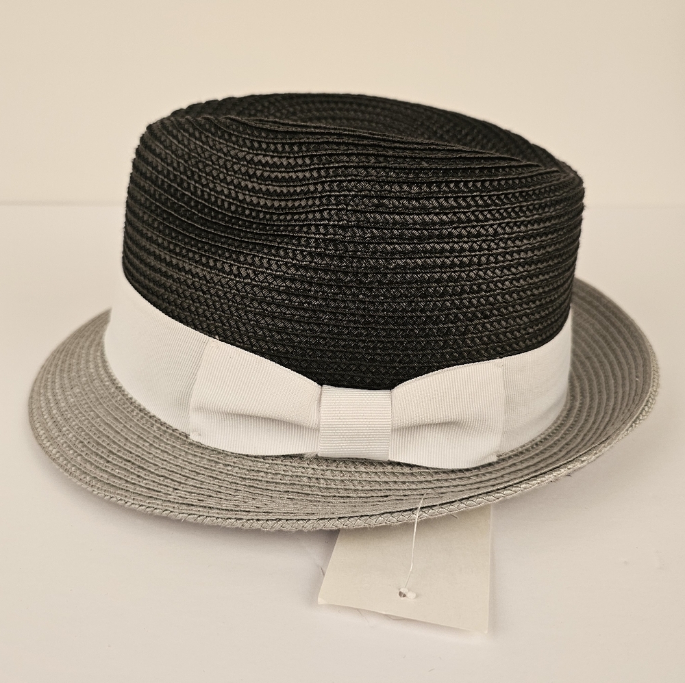 NWT black grey with white ribbon summer fedora hat for woman/children